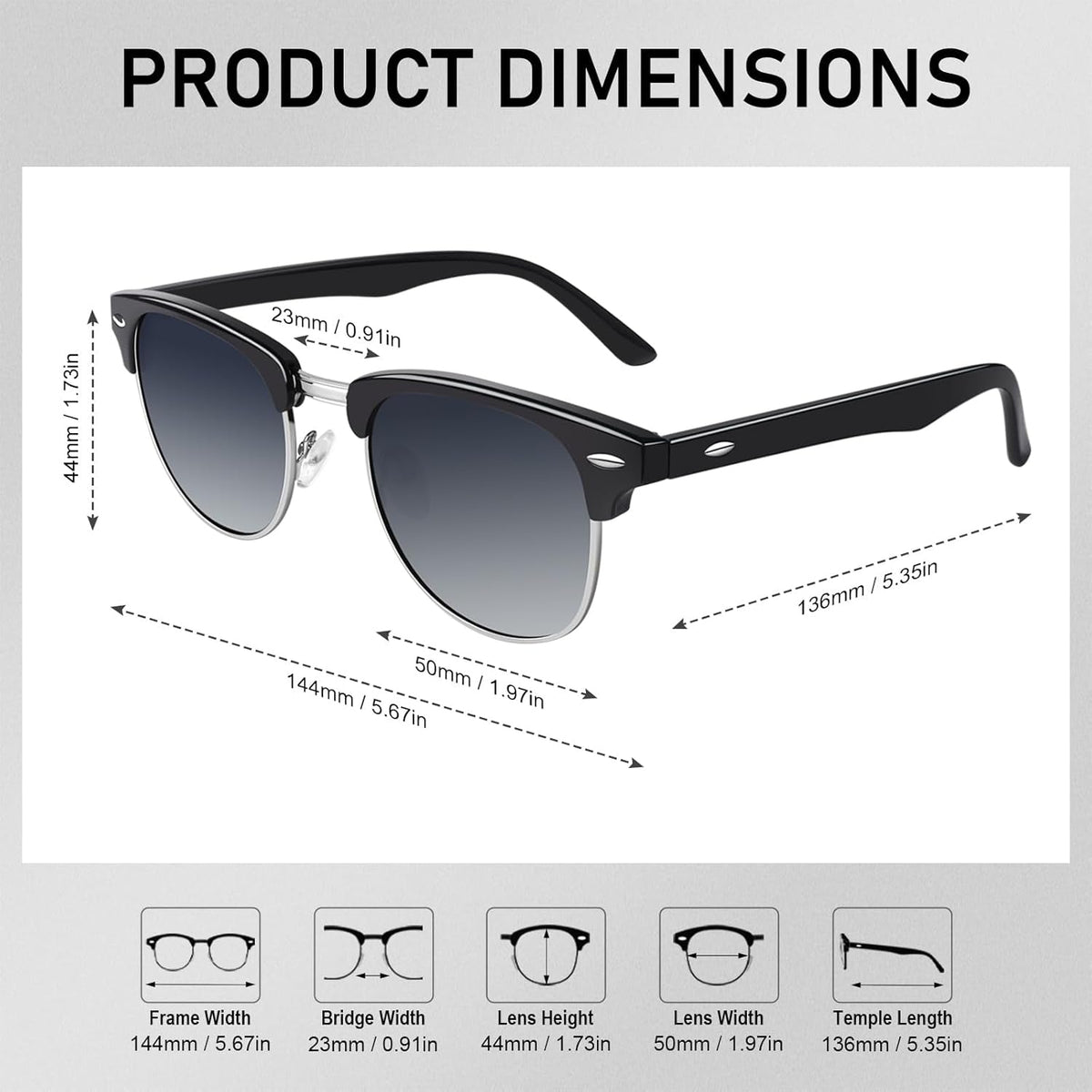 Classic Horn Rimmed Semi Rimless Polarized Sunglasses for Men Women GQO6