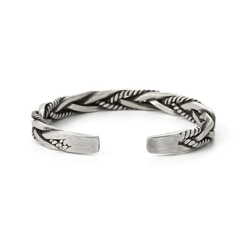 925 Sterling Silver Vintage Weave Style Opening Men Bracelet Fashion Silver Distressed Geometric Bracelets Jewelry Gift