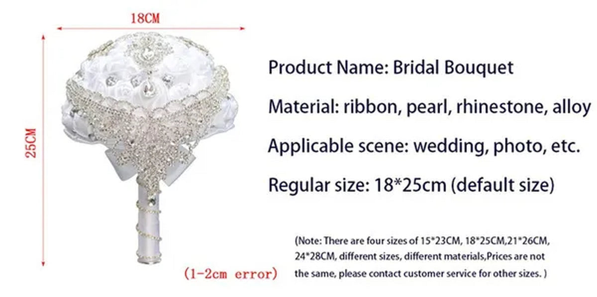 Creative Design Shiny Rhinestone Tassel Bridal Bouquet Artificial White Silk Rose Wedding Flower Bouquet Crystal Brooch Ribbon Bridesmaid Bouquet 3 Size Optional