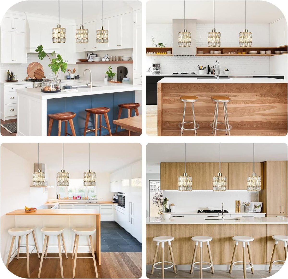 Gold Crystal Pendant Light, Pendant Lights Kitchen Island 3 Pack, Adjustable Modern Pendant Light, Hanging Light Fixtures for Dining Room Entryway Living Room Bar