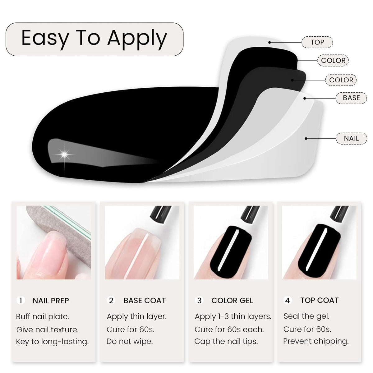 15ML Black Gel Nail Polish 1Pc Pure Black Nail Polish Soak off UV LED Nail Gel Polish Nail Art Starter Manicure Salon DIY at Home, 0.5 OZ