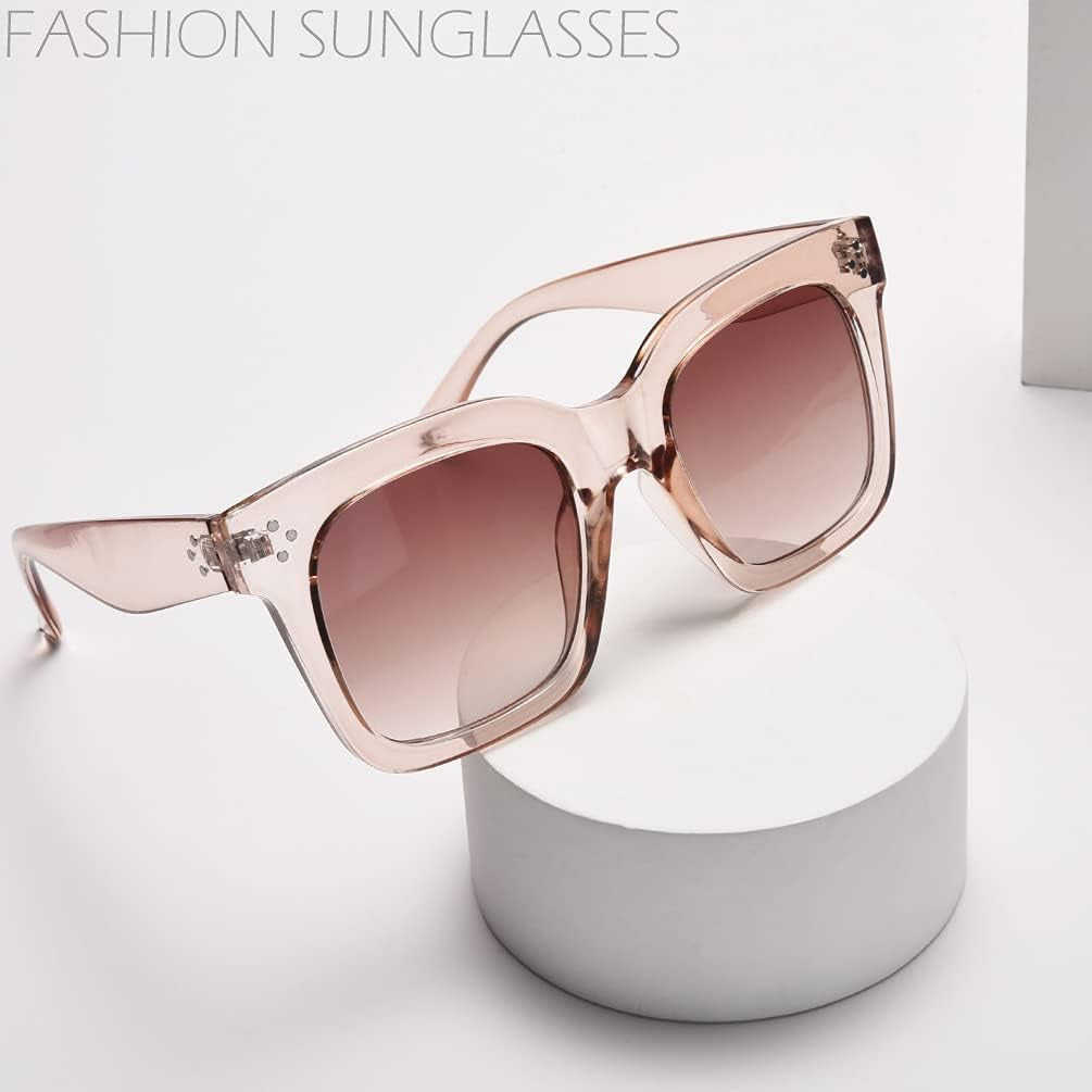 Vintage Women Oversized Sunglasses Designer Luxury Square Sun Glasses UV400 Protection Flat Lens