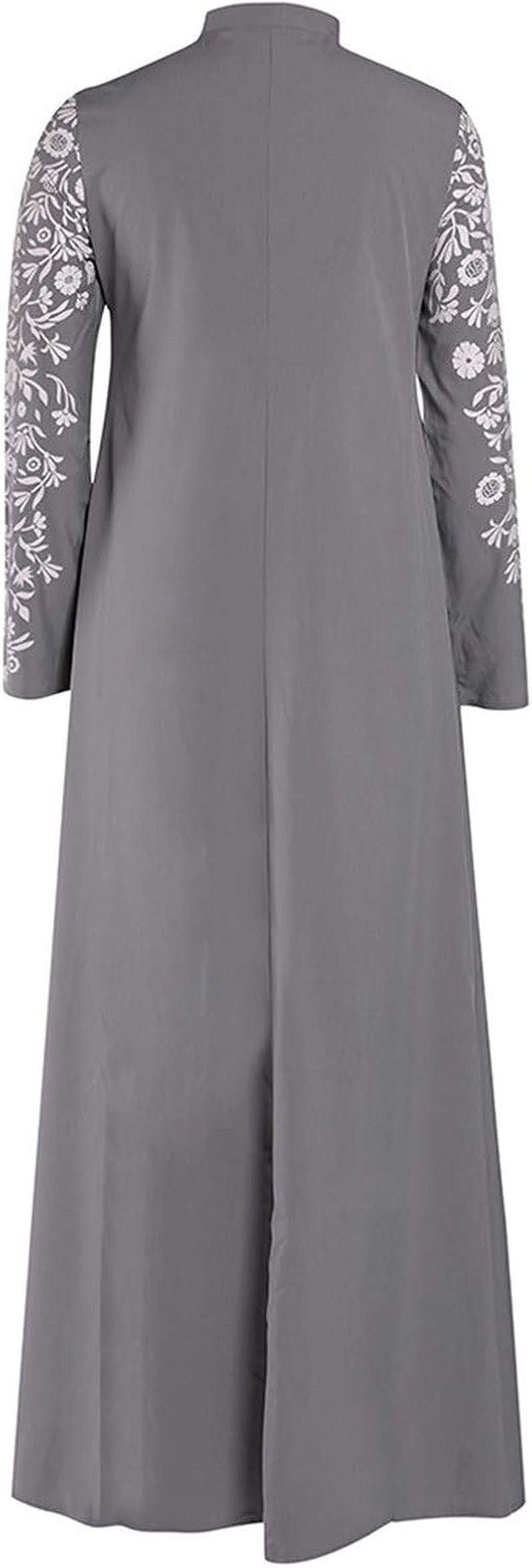 Abayas for Women Muslim Chiffon Prayer Robe Burkas for Women Muslim Dress Vintage Printed Full Length Islamic Abaya Set Long Sleeve Flowy Abaya Dubai Islam Robe African Turkey Caftan Grey 2X