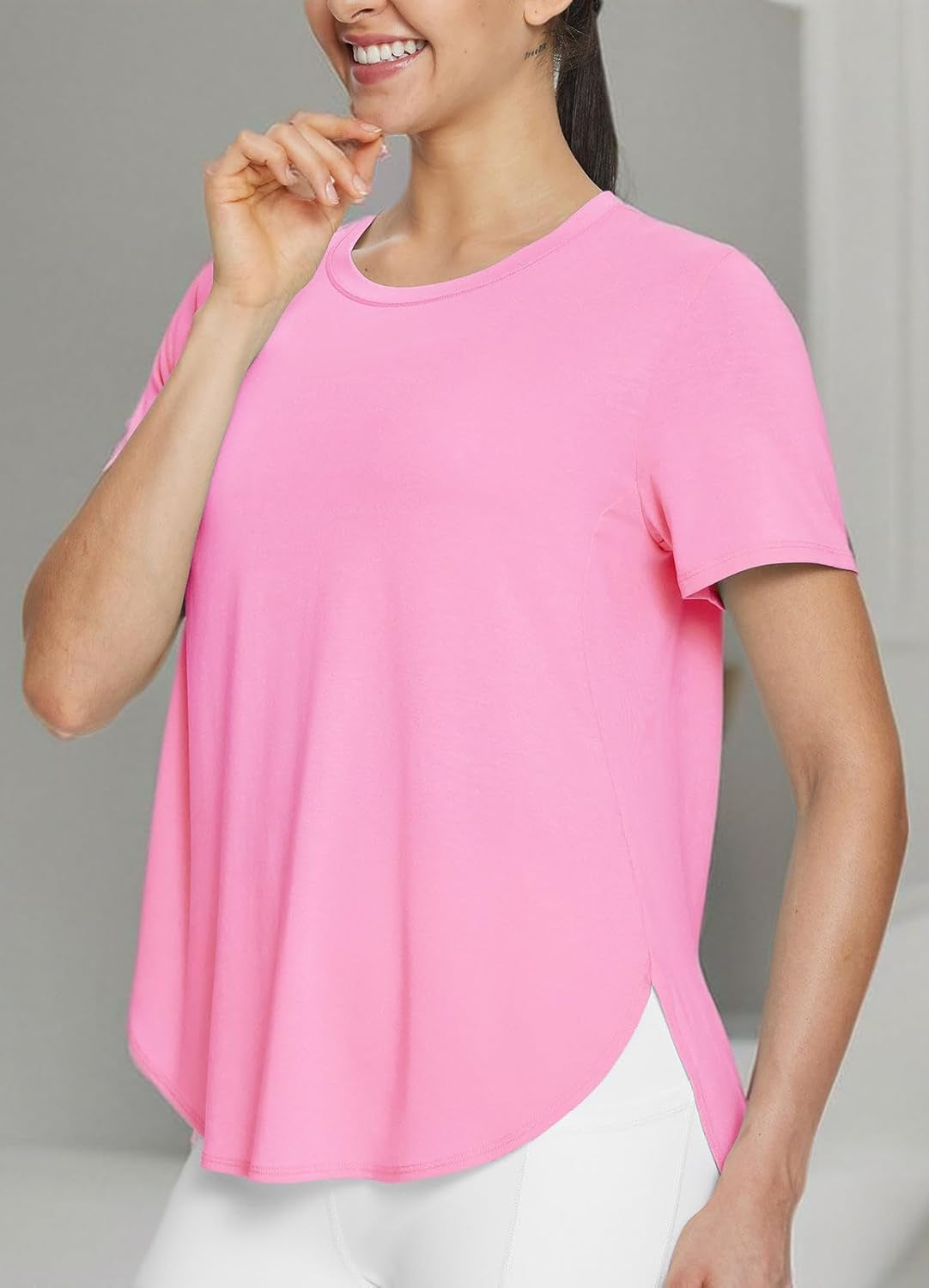Women'S Short Sleeve Workout Shirts Tops Athletic Yoga Running Shirts Loose Fit with Side Slits Quick Dry T-Shirts
