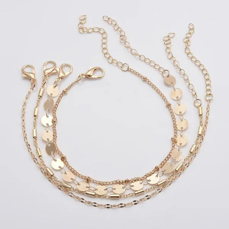 4 Pcs / Set Gold Color and Silver Color Women's Bracelet Jewelry Bracelets for Women Girls European and American Popular Double-sided Wear Finger Bracelet