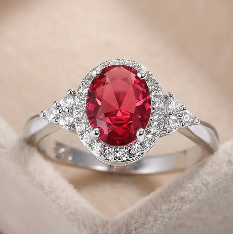 Fashion Exquisite Silver Plated Princess Lab Diamond Diana William Kate Oval Cut Ruby Gemstone Rings for Women Wedding Engagement Jewelry