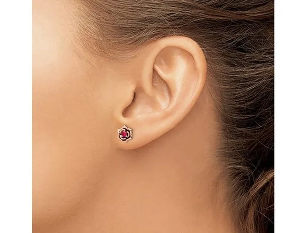 1/6 Carat (ctw) Ruby Flower Earrings Button in 14K Rose Pink Yellow Gold