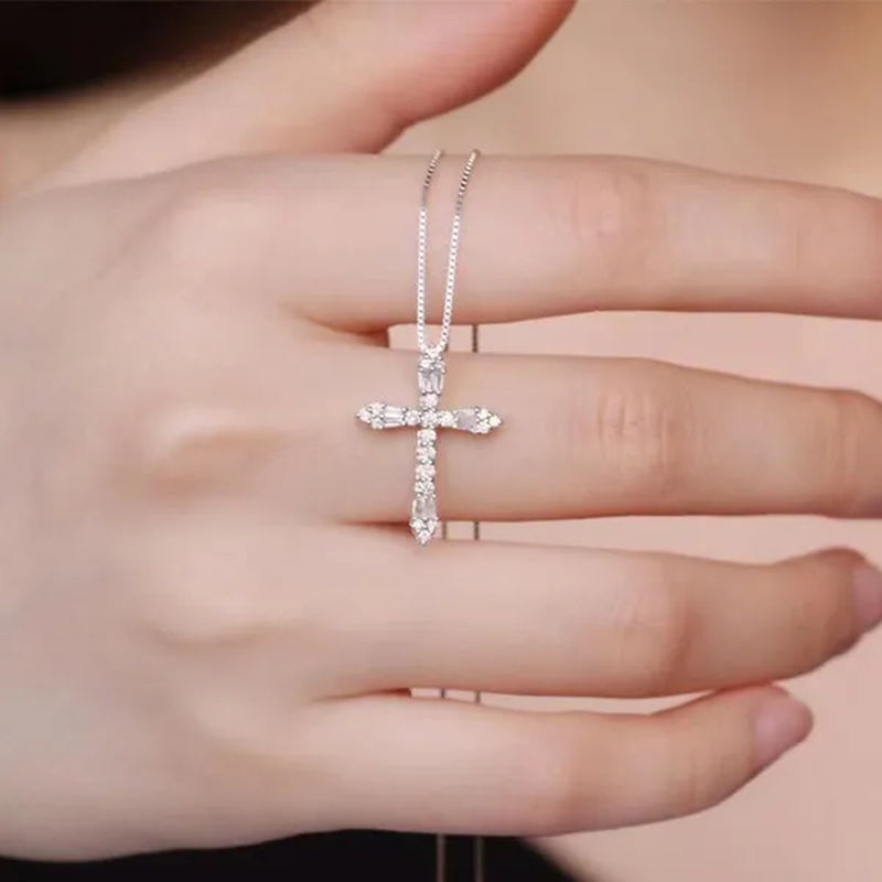 Jewelry Fashion 925 Sterling Silver Diamond White Sapphire Pendants Jesus Cross Necklace Ornament