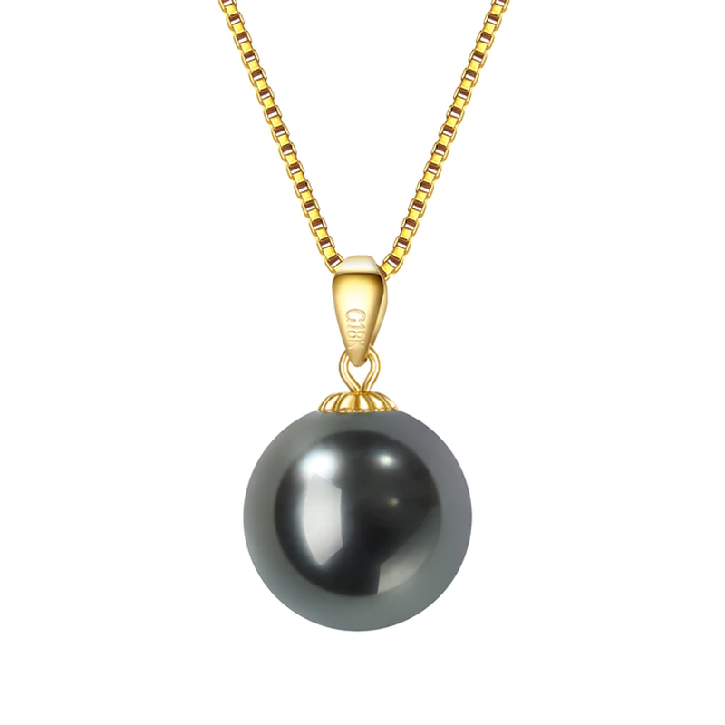 18K Yellow Gold Pendant AAA Quality 10-11Mm Genuine Tahitian South Sea Cultured