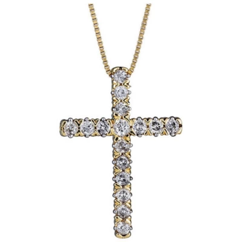 0.23 CT. T.W. Diamond Cross Pendant in 14K Gold