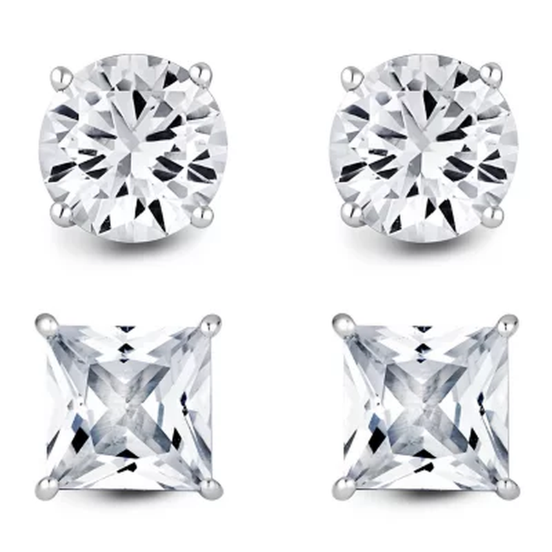 14K Gold Lab-Created White Sapphire Boxed Earring Set, Choose Shape