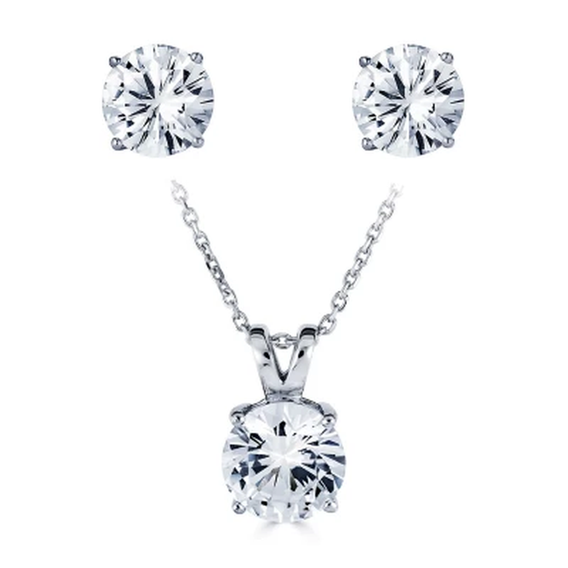 14K Gold Lab Created White Sapphire Pendant and Earring Set