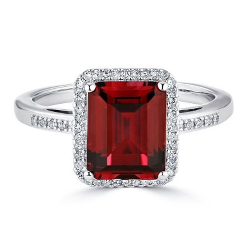 Lab Created Ruby and 0.14 CT. T.W. Diamond Ring in Sterling Silver