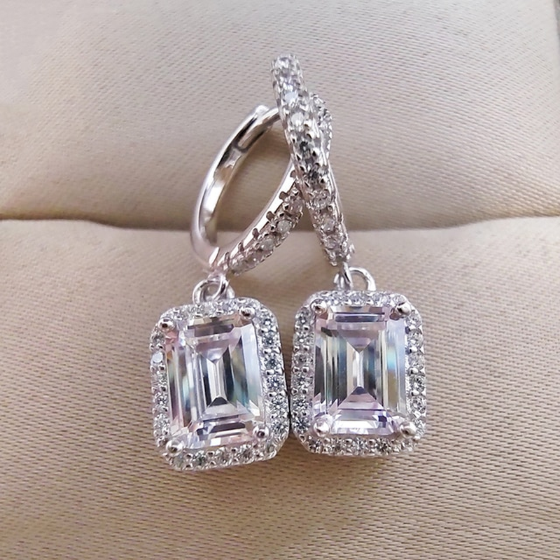 1+1CT 5X7MM Emerald Cut Rectangular Moissanite Earrings Passed the