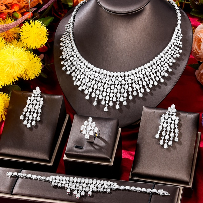 Original Luxury Necklace Bangle Earrings Ring Jewelry Sets for Women Wedding Rus
