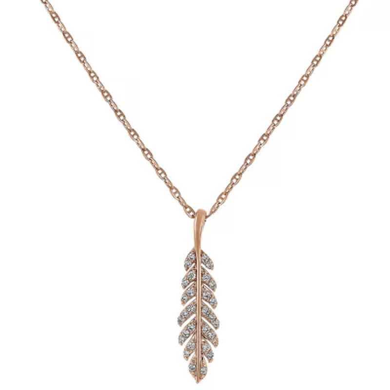Diamond Feather Leaf Pendant in 14K Gold