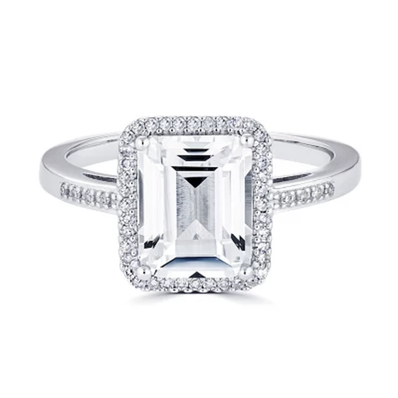 Lab Created White Sapphire and 0.14 CT. T.W. Diamond Ring in Sterling Silver