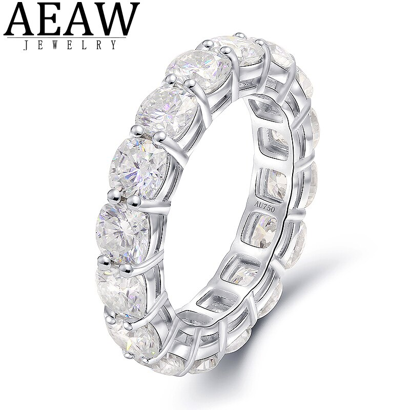 AEAW Moissanite 4Mm 14K 10K White Gold Rings Luxury Band for Women round Cut