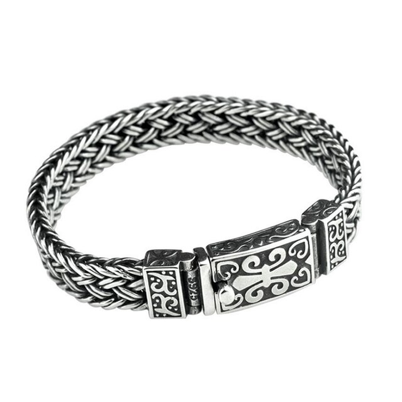 Real 925 Sterling Silver Bracelet Men'S Wide 11Mm Retro Punk Rock Wire Chain