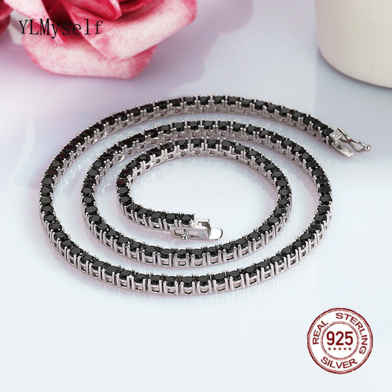 16-24 Inch (41-60 Cm) Real 925 Sterling Silver Tennis Chain Necklace Pave 3 Mm