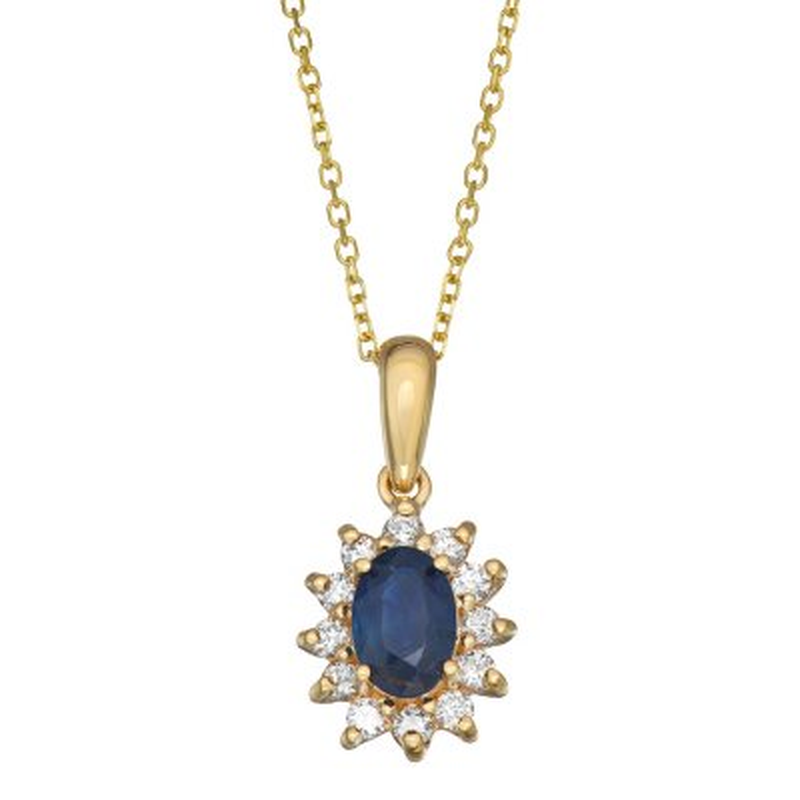 Blue Sapphire and Diamond Pendant in 14K Gold
