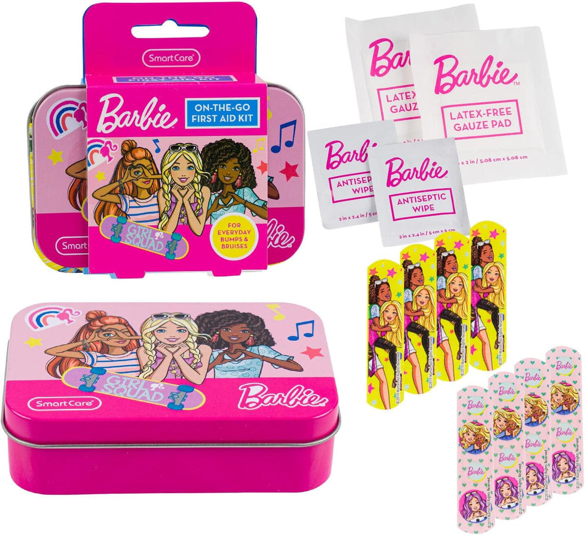 Smart Care Barbie Girls Squad On-The-Go First Aid Kit for Everyday Bumps & Bruises, 13 Piece Set
