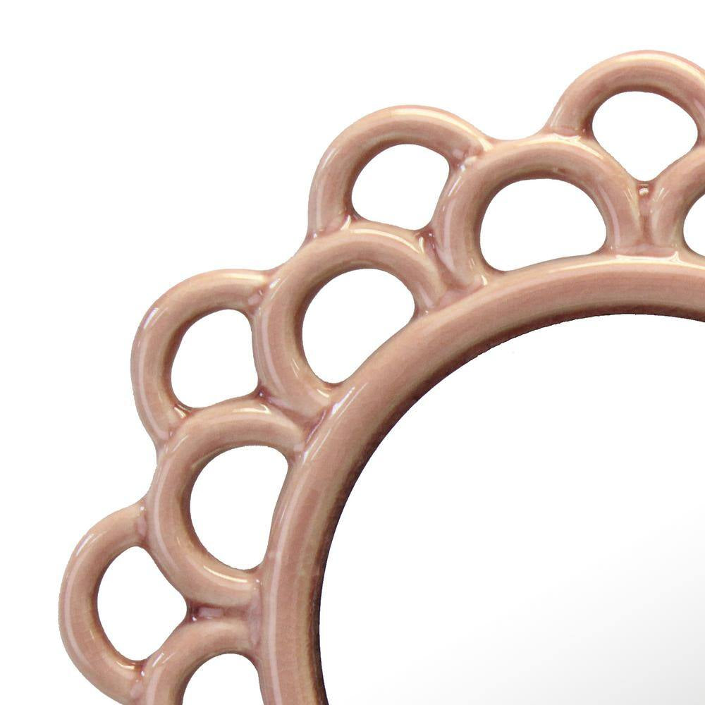 9 In. X 9 In. Decorative round Pink Dusty Rose Cutout Ceramic Wall Hanging Mirror
