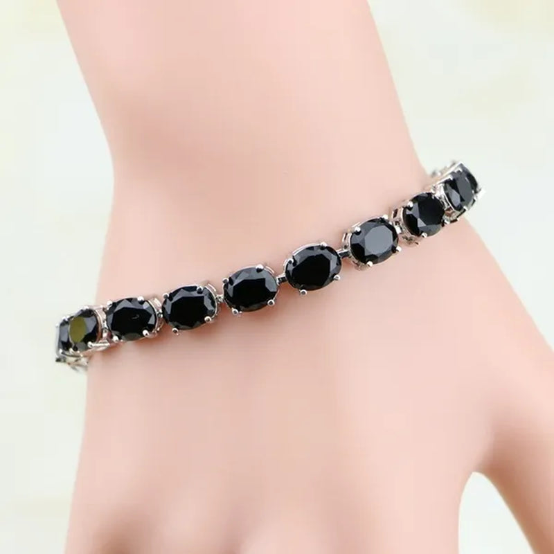 925 Sterling Silver Jewelry Oval Purple Amethyst White Topaz Chain & Link Bracelets For Women Wedding Free Gifts Box