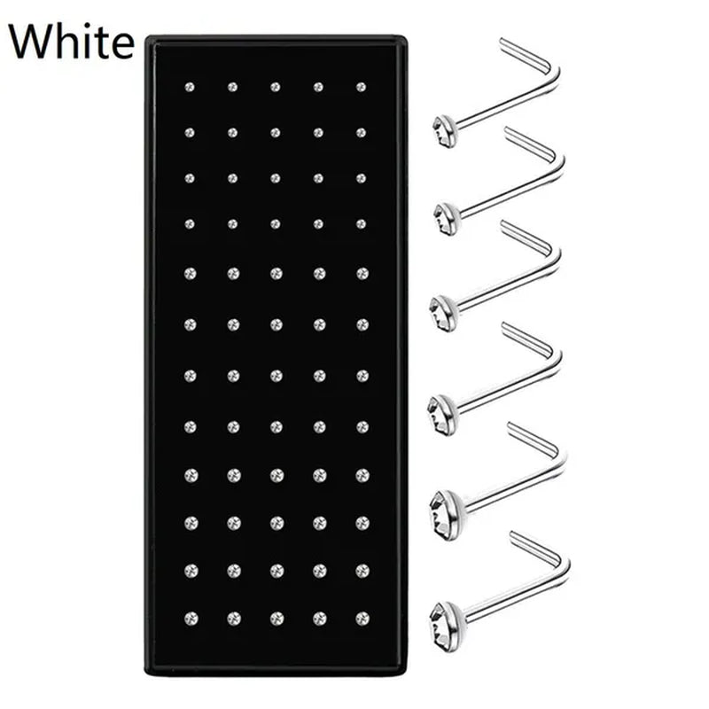 150/100/50PCS Fashion Stainless Steel CZ Crystal L Shape Diamond Rhinestone Nose Ring Body Piercing Stud Jewelry Bone 20 Gauge for Women Girls 2 Types