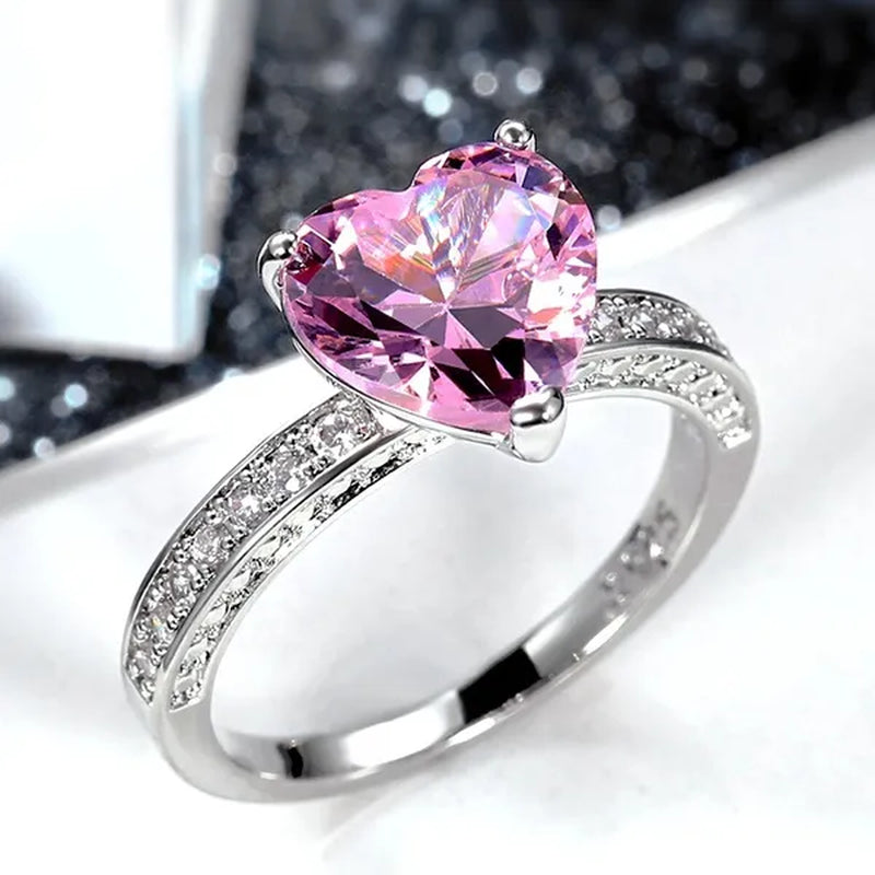Luxury Solitaire Women Heart Diamond Engagement Rings AAAA Pink Sapphire Proposal Rings for Girlfriend Fine Anniversary Gift
