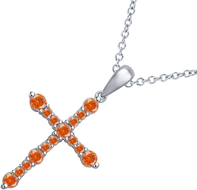 Gold Plated & Diamonds Jewellery round Cut 14K Gold Plated Cross Pendant Necklace Orange Sapphire for Women