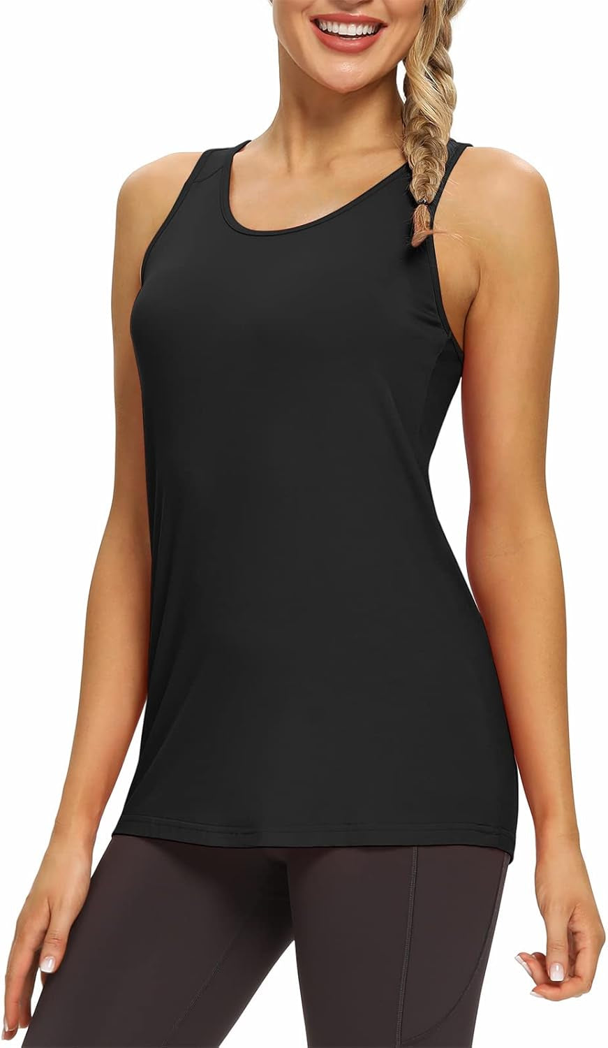 Womens Long Workout Tops Racerback Athletic Yoga Gym Tank Top Sports Tennis Shirt