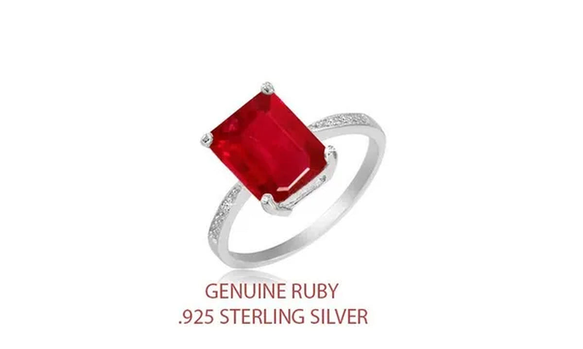 Stunning .925 Sterling Silver Ring W/Genuine Ruby Gemstone