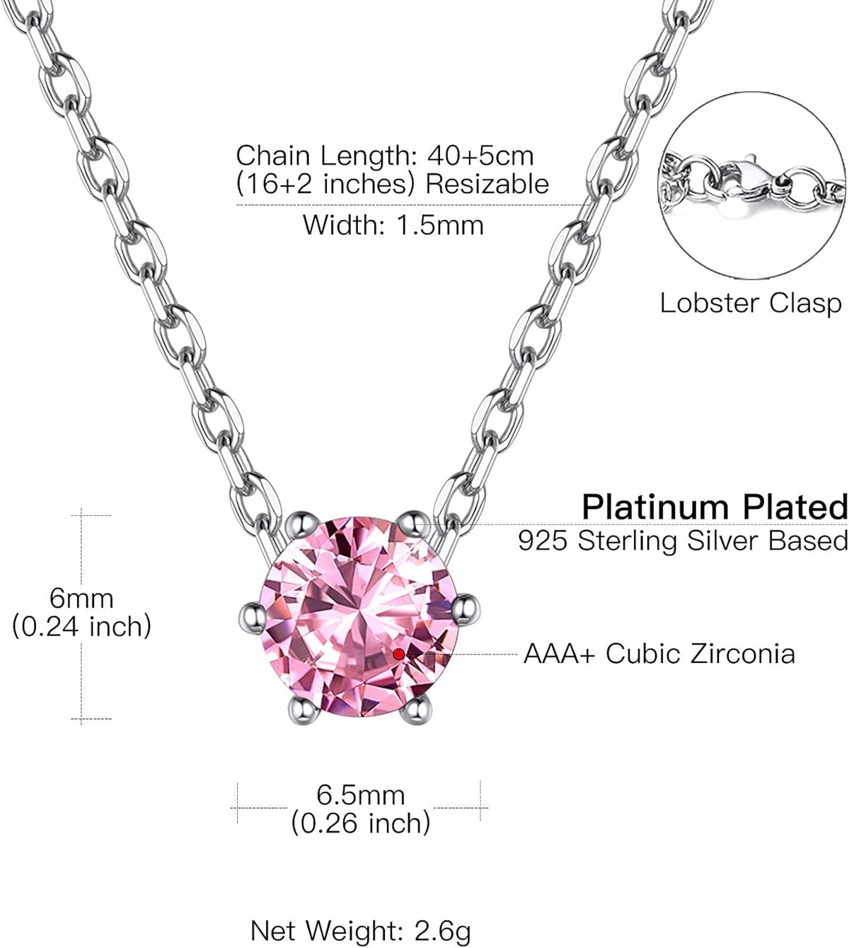 925 Sterling Silver 6 Prong Birthstone Necklace/Stud Earrings, Dainty Small Crystal Jewelry for Women (With Gift Box)
