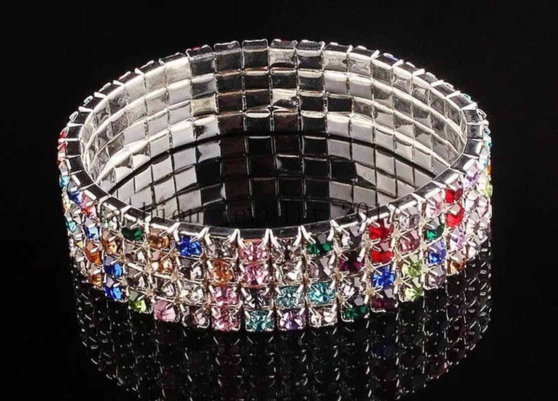 Wholesale Lots bulk JOb 12Pcs Colorful Spring Rhinestone Bracelet Silver 4Row CZ Inlay Gift Fashion Jewelry Party Wedding Xmas Gift