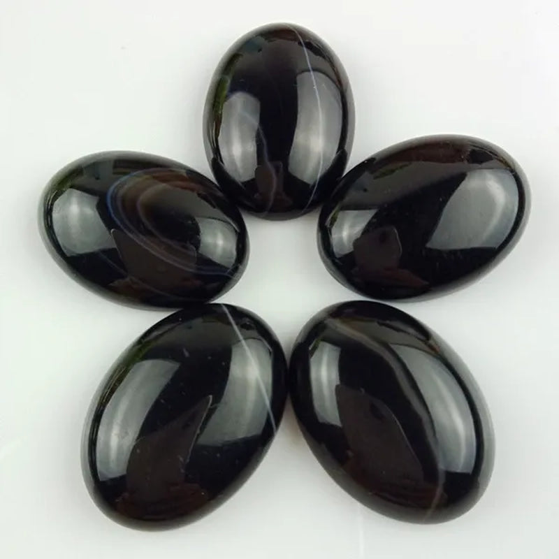 5pcs 25x18mm Excellent Black Onyx Agate Oval Cab Cabochon