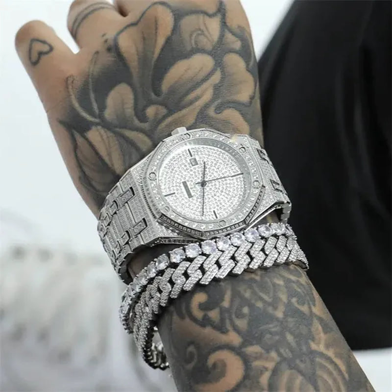 Men Women Hip Hop Luxury Plating 925 Silver Plating Watch Iced Out Hip Hop Jewelry