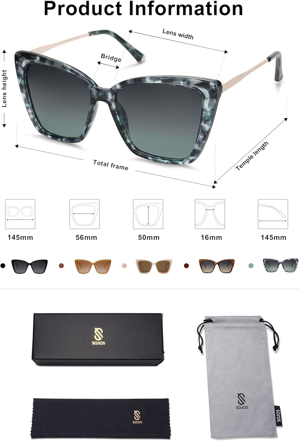 Trendy Polarized Sunglasses for Women Retro Womens Oversized Square Cat Eye Sun Glasses UV Protection SJ2206