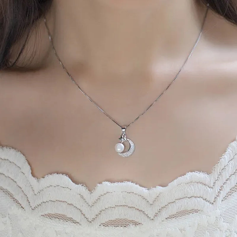 woman fashion Jewellery Elegant temperament pearl Pendant Gold-plated Stars and Moons Zircon AAA Necklace