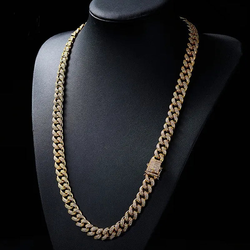 Gold/Silver Stainless Steel Hip Hop Jewelry Iced Out Rhinestone Thick Miami Cuban Link Chain Necklace Bracelet 7-28 Inch