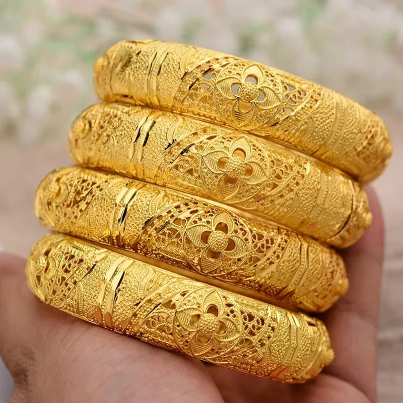 4Pcs Fashion Dubai Gold Plated Jewelry Gold Color Bangles for Ethiopian Bangles & Bracelets Ethiopian Jewelry Bangles Gift