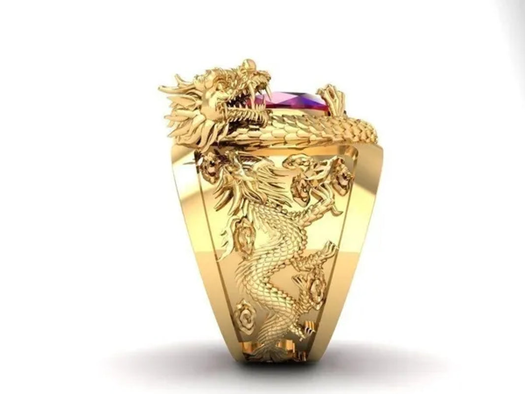 Golden dragon inlaid ruby ring