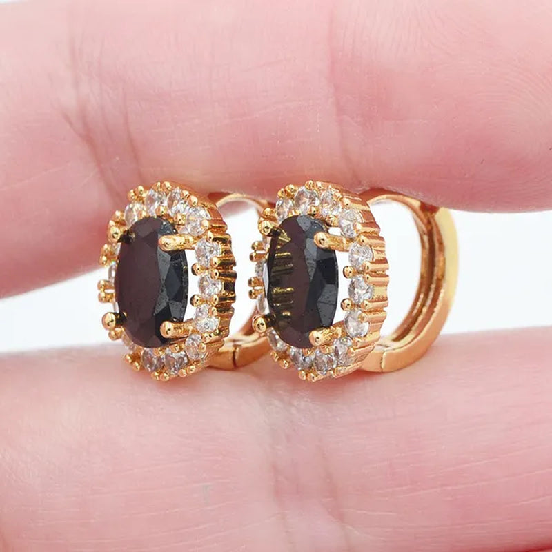 Women Classic Oval Black Cubic Zirconia CZ Hoop Huggie Earrings Jewelry