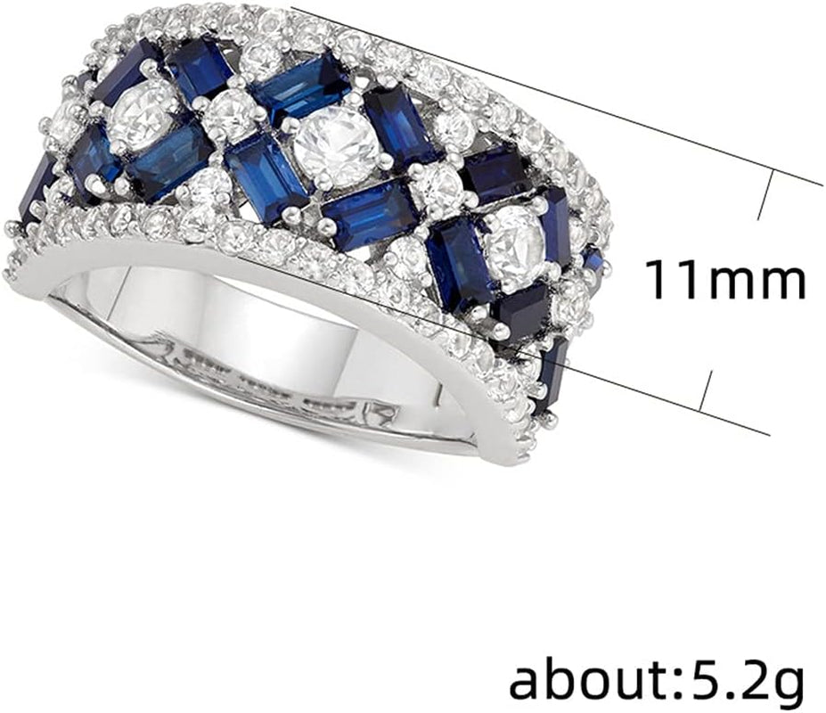 Luxury Ladies Topaz Sapphire Eternity Ring, 925 Sterling Silver, Wedding Ring, Blue Sapphire & CZ Stones, Modern Style, Royalty Theme