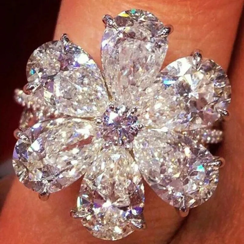 Shinniy 925 Sterling Silver Natural Gemstone White Sapphire Diamond Ring Bride Wedding Engagement Fine Jewelry Size 6 7 8 9 10