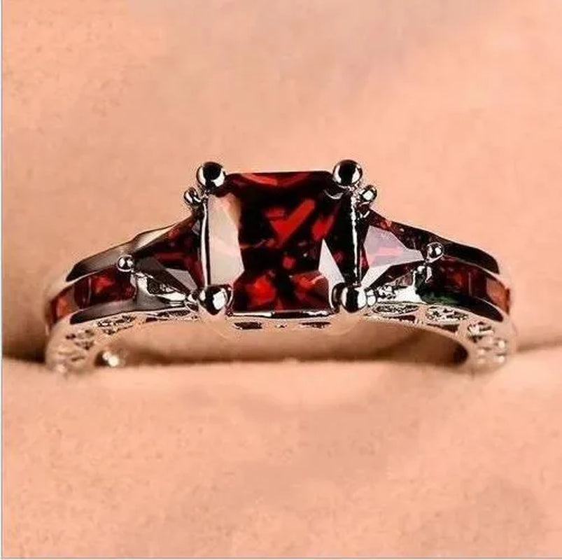 Women's Fashion 925 Silver Plated Princess Cut Black Sapphire CZ Wedding Ring Party Jewelry Gifts Size 5-11 (Choice Color and Size )