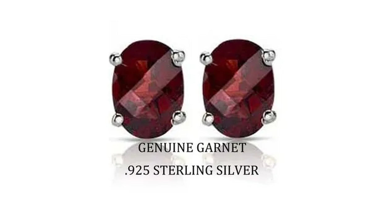 2.00 CTTW .925 Sterling Silver Genuine Garnet Sapphire Stud Earings