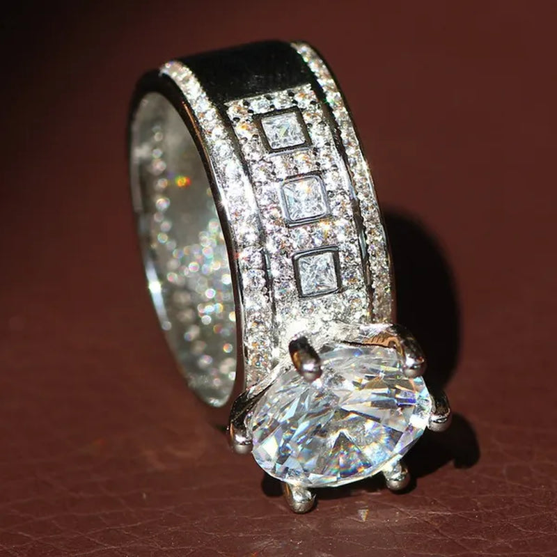Luxurious Silver Natural Gemstones White Sapphire Wedding Birthstone Bride Flower Engagement Ellipse Drop Ring Jewelry Size 6 7 8 9 10