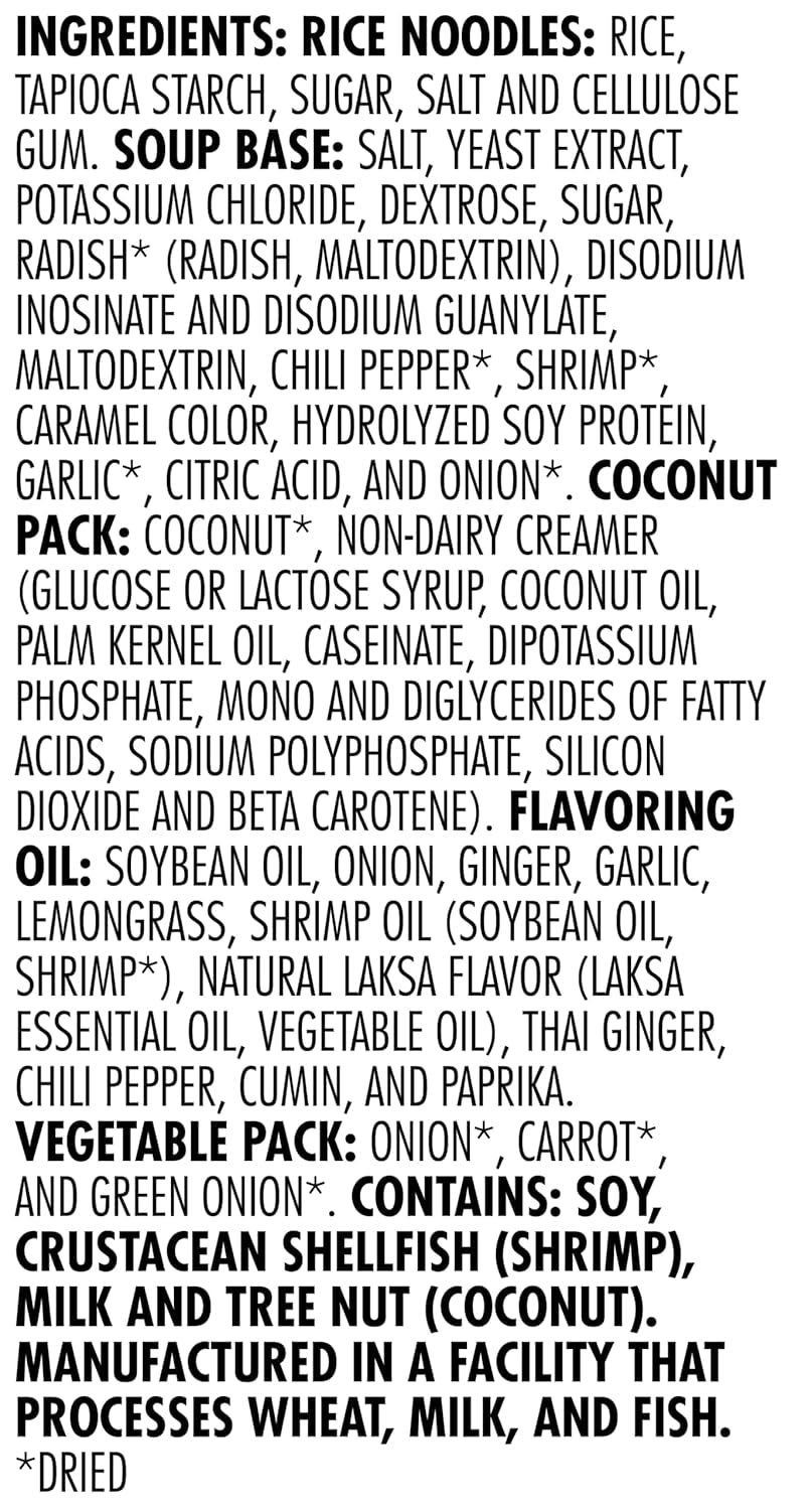Laksa Curry Instant Noodle Bowls | Coconut Curry Flavor with Rice Noodles | Gluten-Free | No MSG Added | 2.1 Oz (6 Pack)