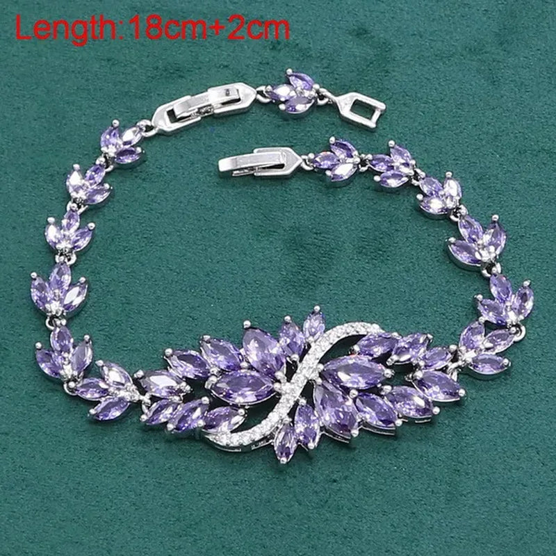 Luxurious Purple Amethyst 925 Sterling Silver Jewelry Set For Women Bracelet Earrings Necklace Pendant Ring Birthday Gift